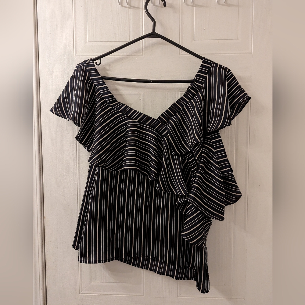 J.O.A Striped Shoulder  Side Cut out Top